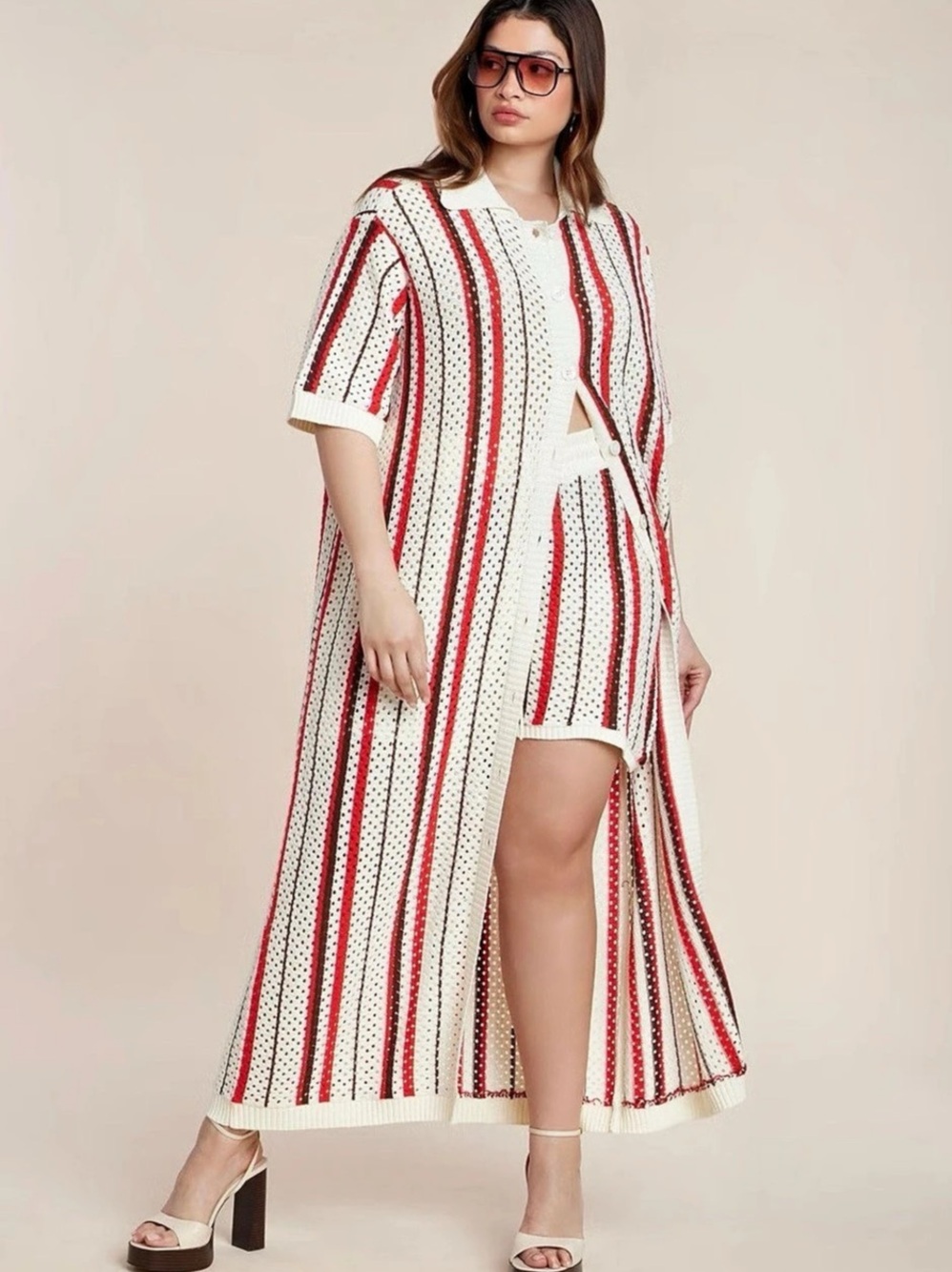 Striped Crochet Duster & Short Set